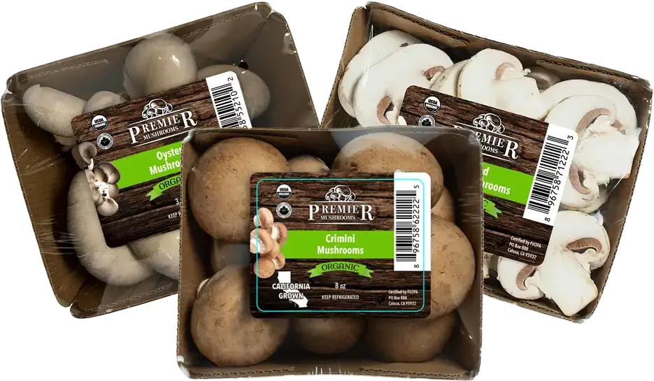 Premier Mushrooms' Organic whole brown, oyster and sliced white mushrooms