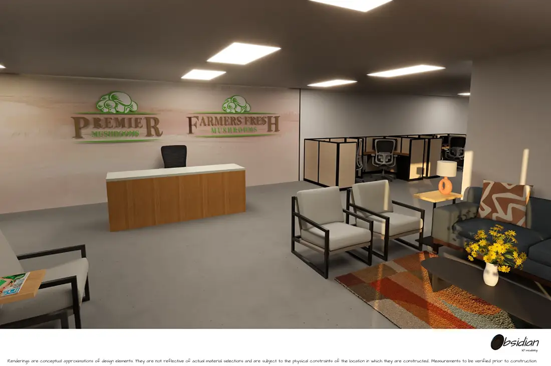 Rendering of the inside reception of the new Premier Warehouse