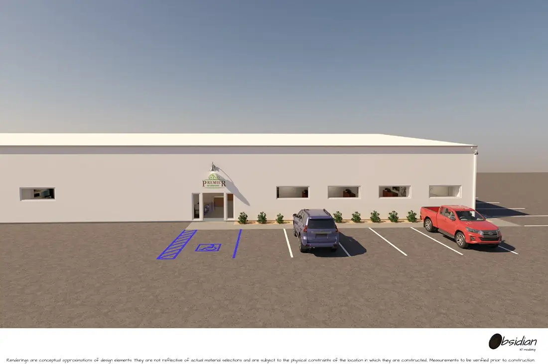 Rendering of the outside of the new Premier Warehouse