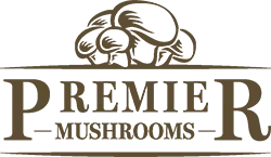 Premier Mushrooms logo in brown