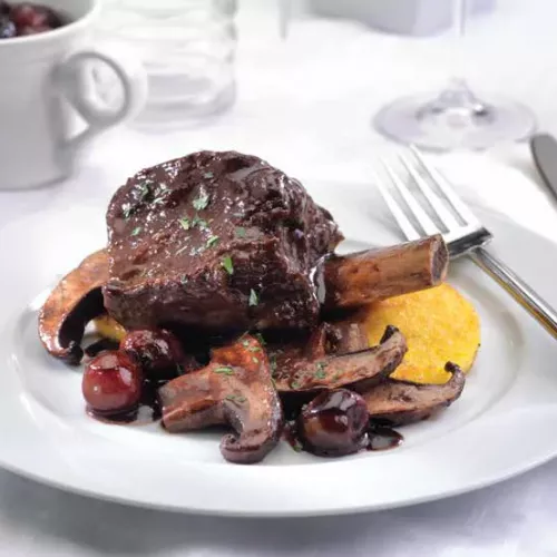 Braised Beef Short Ribes on top of Portabella Mushrooms